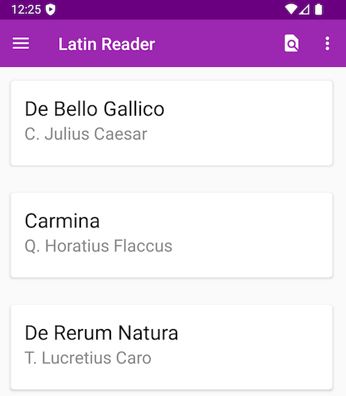 The dated Latin Reader RecyclerView list. So Nougat, so 2016